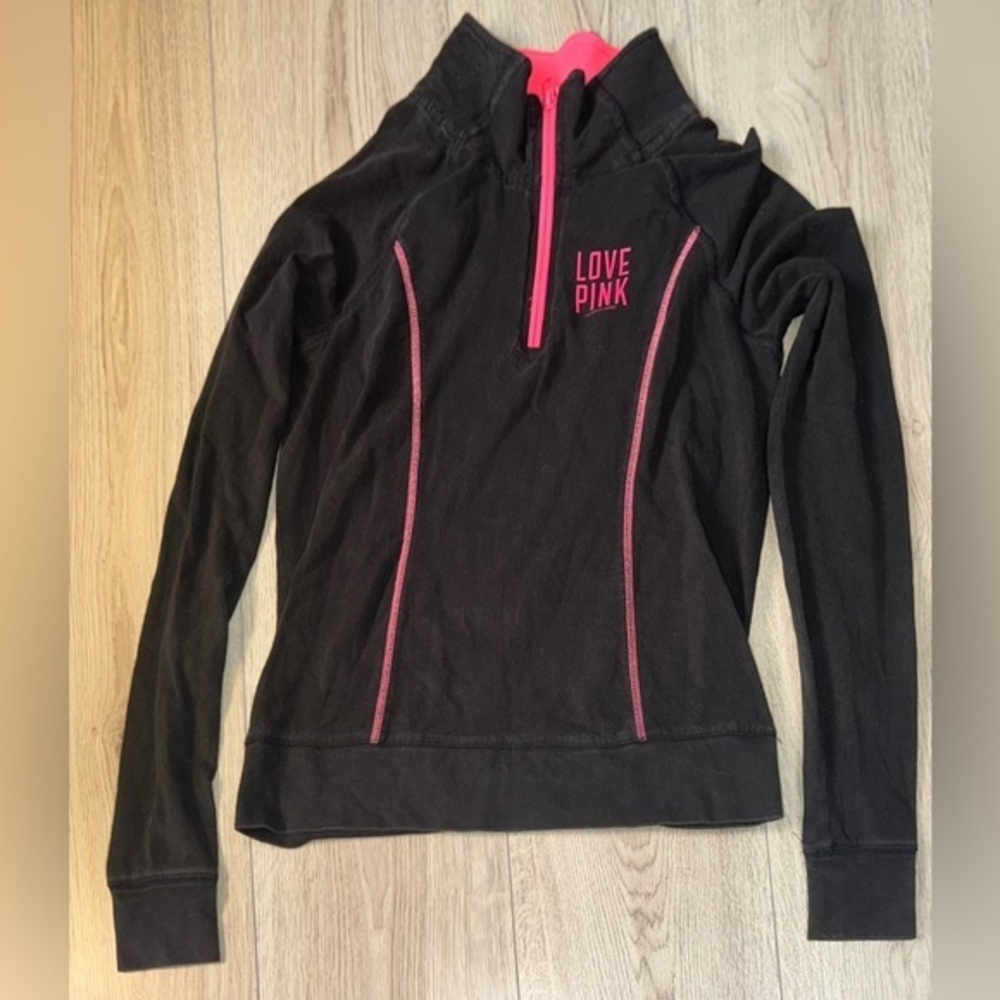 PINK Victoria's Secret Black and Pink quarter zip sweater Sweatshirt